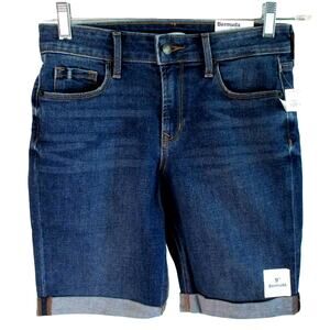 Old Navy Women's Mid Rise Dark  Stretch Zip  Bermuda Blue Jean Shorts NWT Size 0